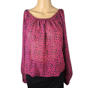 Rock&Roll Cowgirl Women's Pink Animal Print Sheer Long Sleeve Top Size Medium